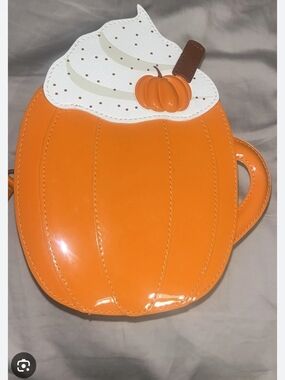 Orange Pumpkin-Shaped Women's Makeup Bag with Whipped Cream Accent